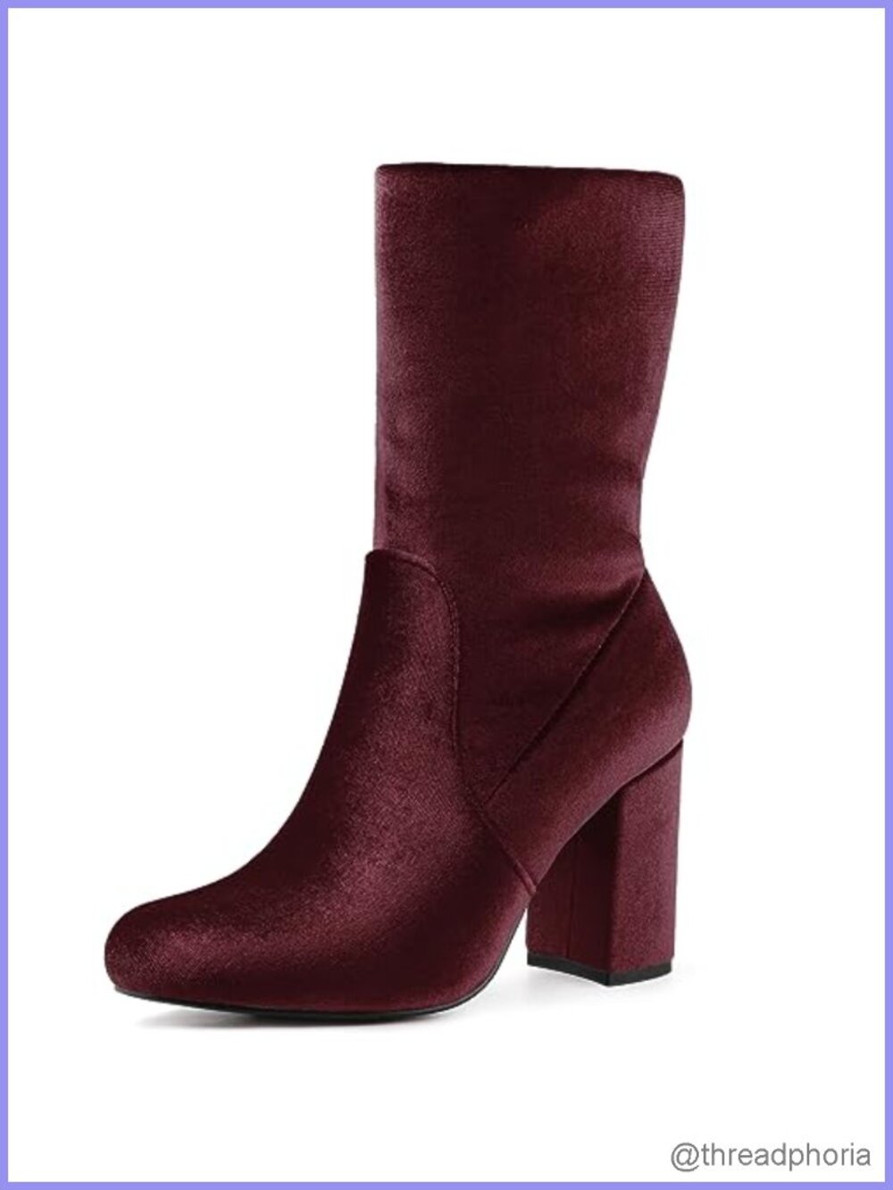 Women's Foldable Block Heel Mid Calf Boots Faux Velvet Slip On
